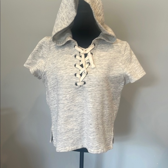 Madewell Tops - Gray Lace-Up Hoodie Top short sleeve madewell brand